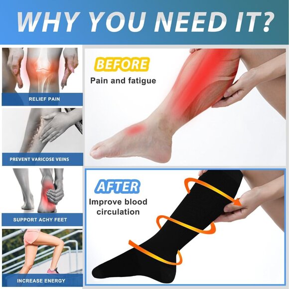 Women's Black & White 6 Pairs Compression Socks 15-20mmhg Compression Stockings - Picture 2 of 6